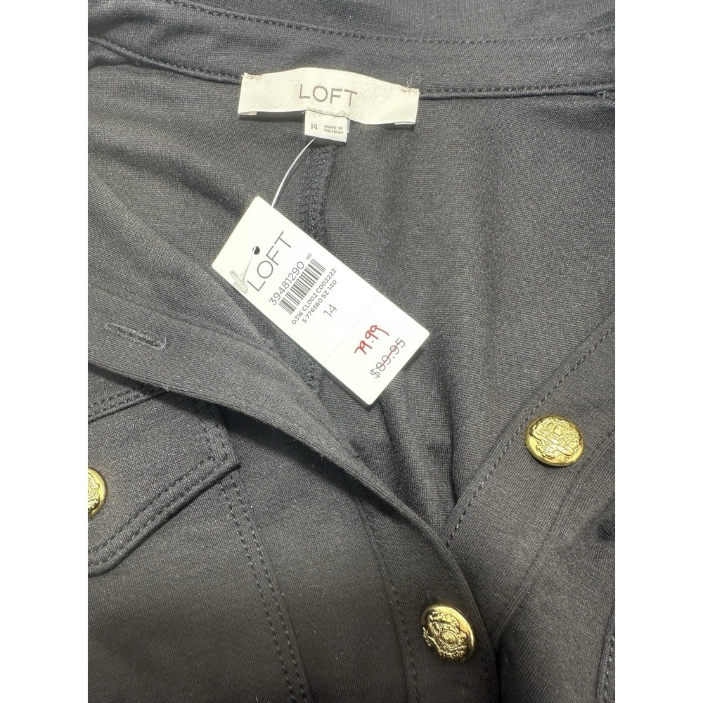 LOFT Black Shirt Dress‎ Women's Size 14 Gold Button Pockets Career Chic NWT